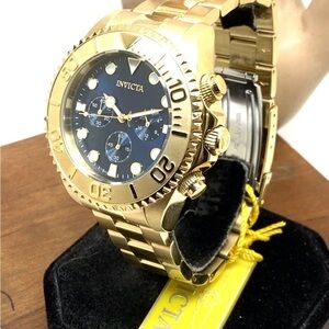 Invicta Men's Watch 36974 Pro Diver Quartz Chronograph Gold Steel Blue Dial 47mm